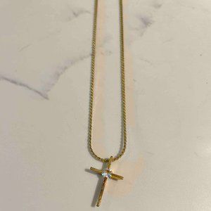 Gold Cross Necklace w/Rhinestone-not real gold